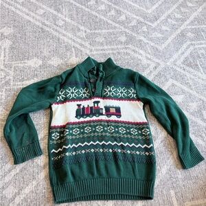 The Children's Place Green Holiday Train Zip-Up Sweater